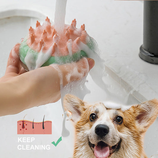 New 2 In 1 Pet Cat Dog Cleaning Bathing Massage Shampoo Soap Dispensing Grooming Brush - The happy tails waggers