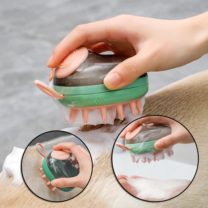 New 2 In 1 Pet Cat Dog Cleaning Bathing Massage Shampoo Soap Dispensing Grooming Brush - The happy tails waggers